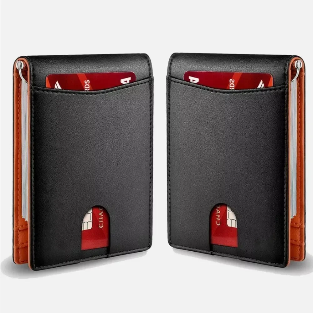 Mens Slim Wallet Minimalist Thin Front Pocket Leather Card Holder RFID Blocking